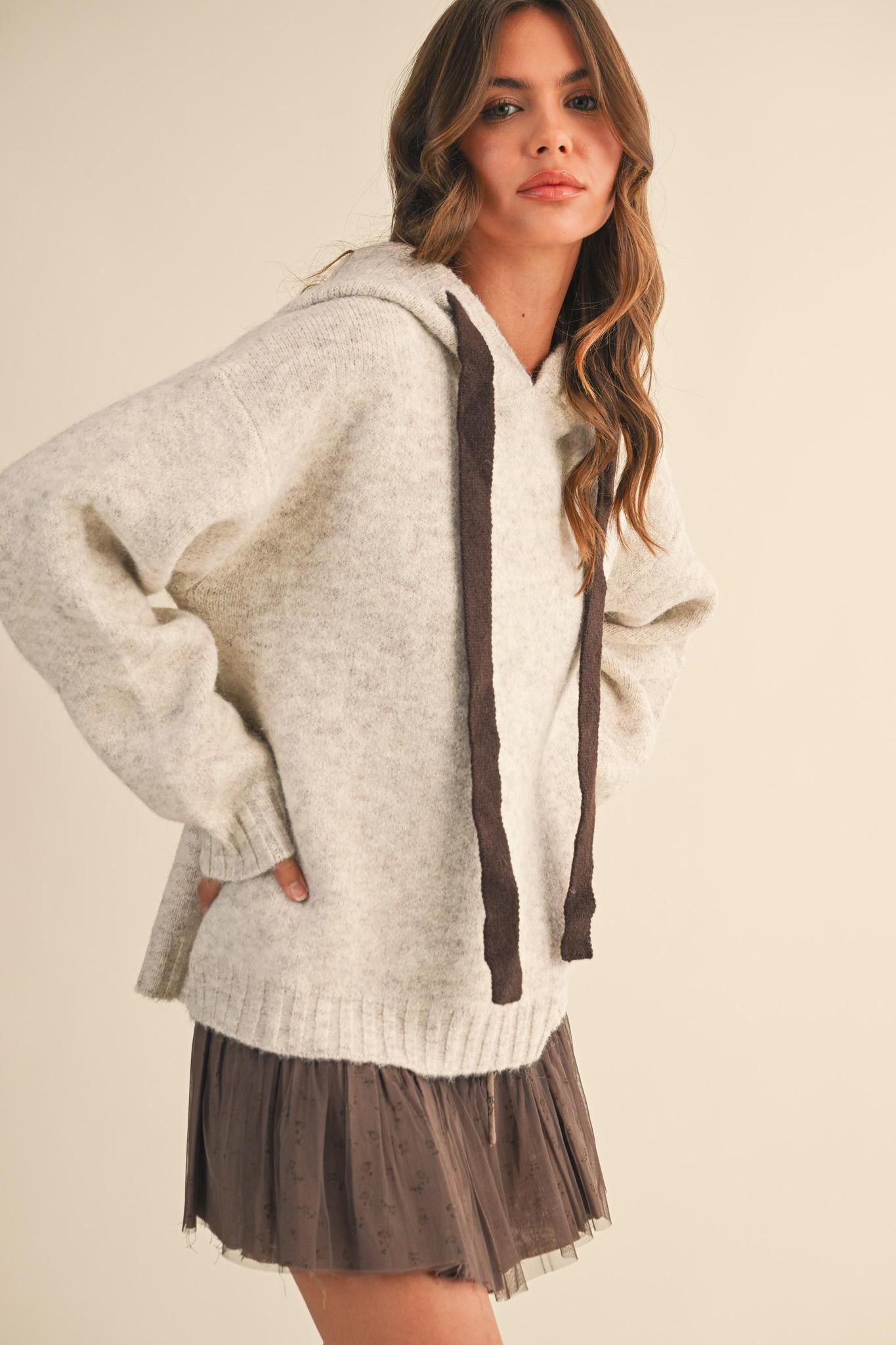 Contrast Hoodie String Detail Sweater
