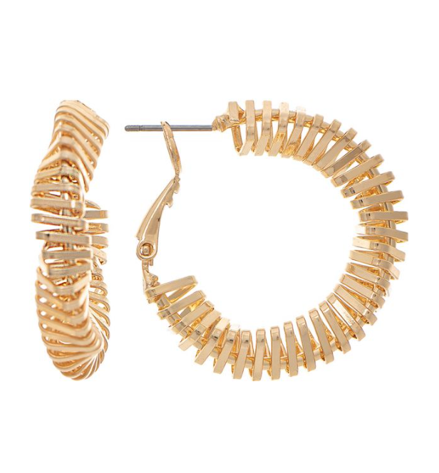 Gold Accordion Twist Hoop Earring