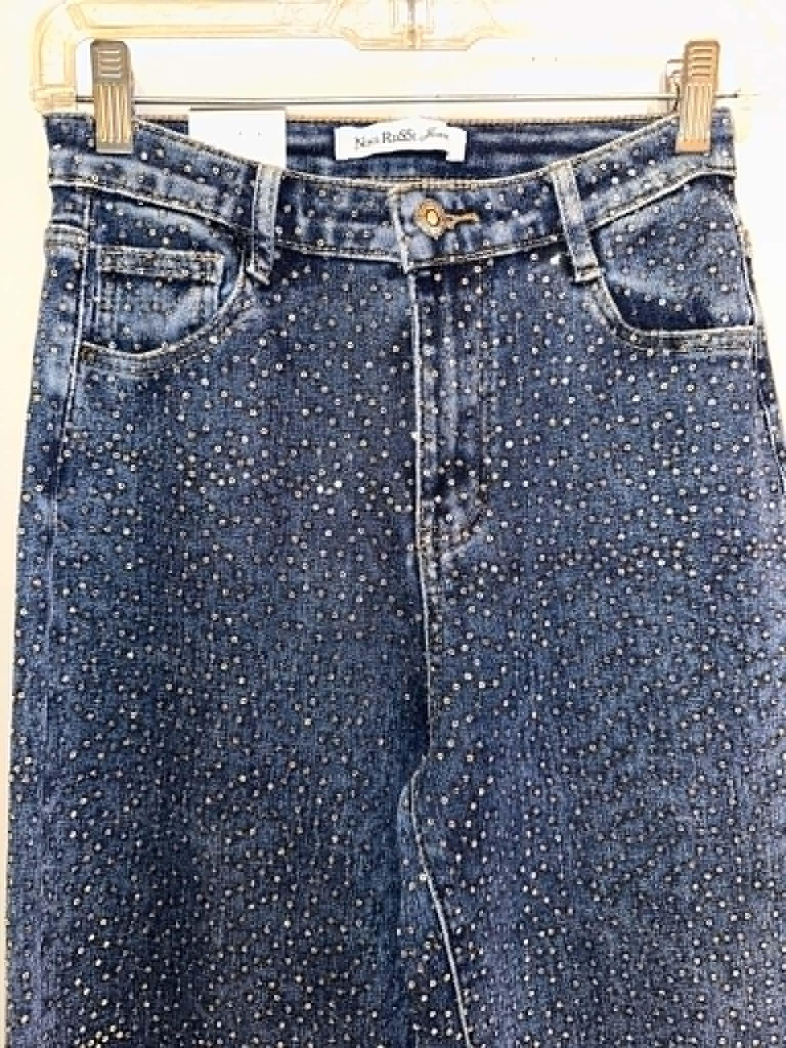 Nina Rossi Sequin Embellished Denim Wide Leg Jeans