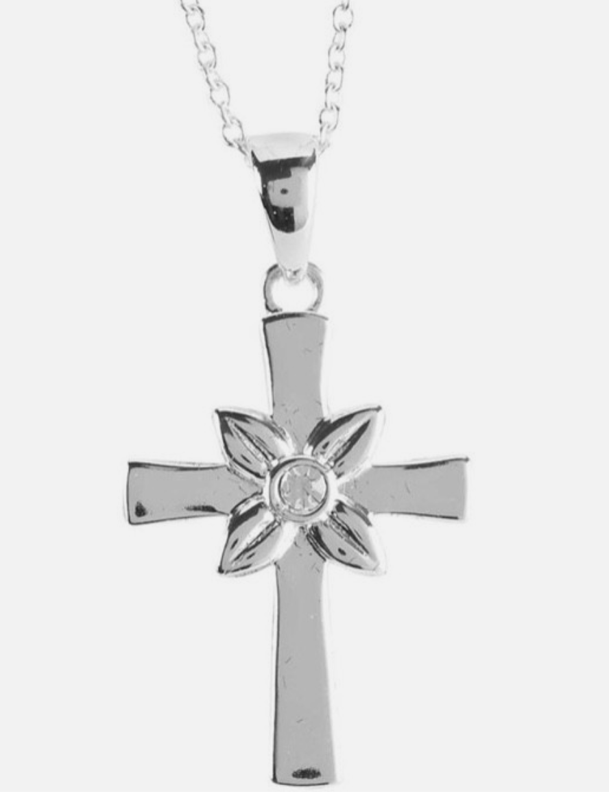 Necklace Floral Box Cross 18 In