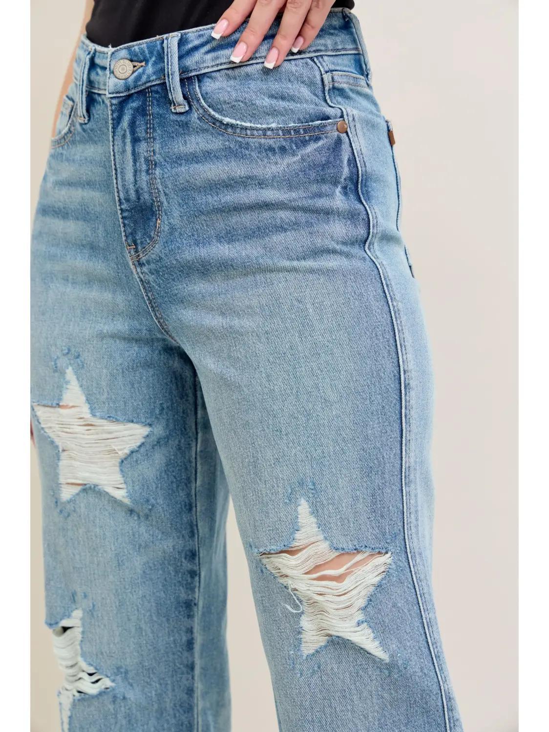 Judy Blue HW Rigid Magic Star Shaped Destroy 90's Straight