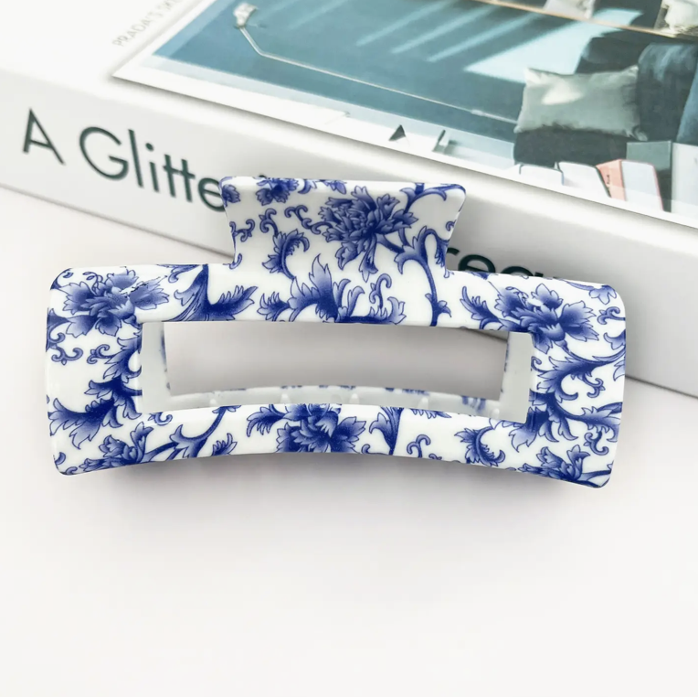 Blue White Porcelain Textured Claw Clip