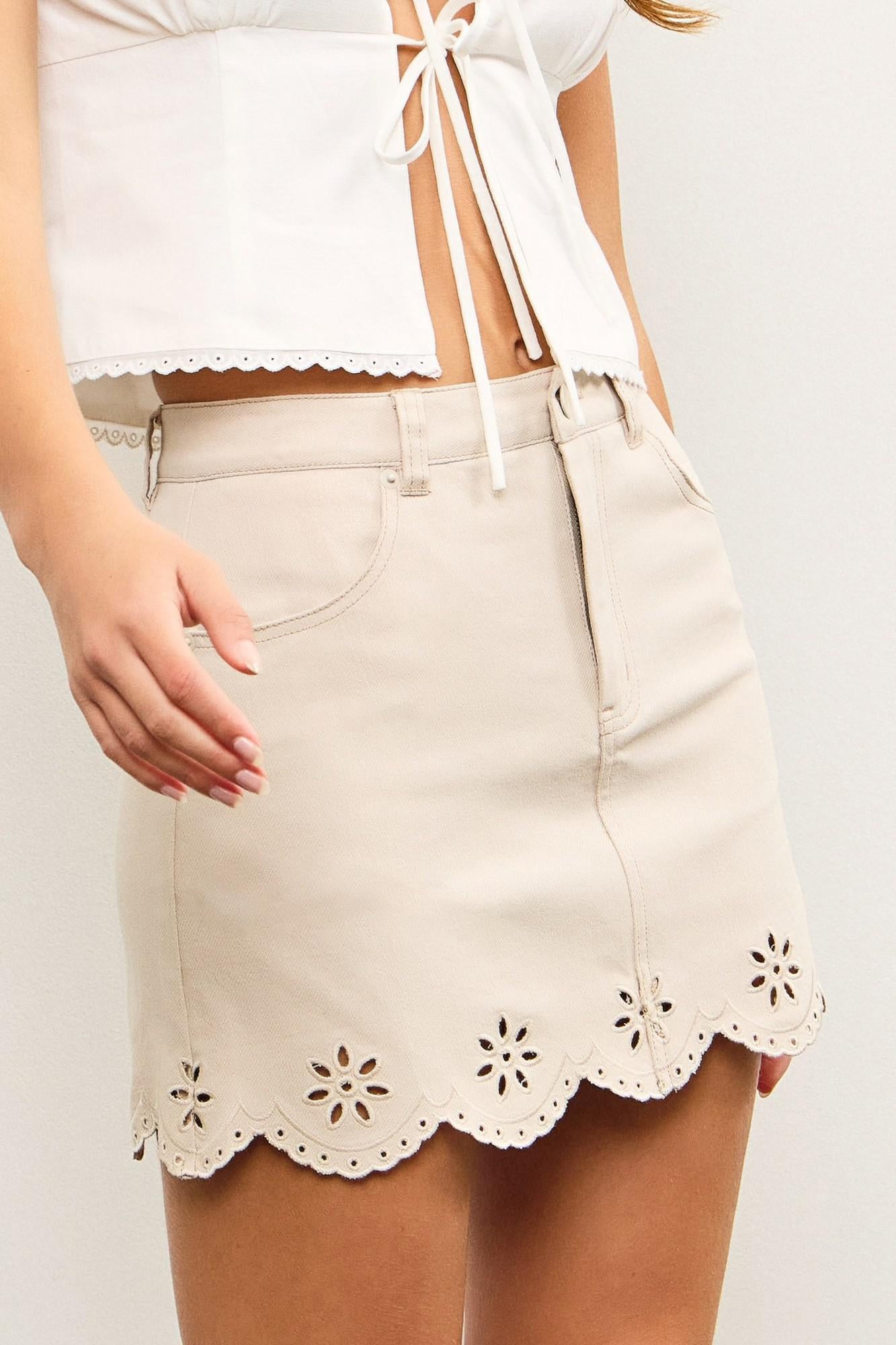 Embroidered Hem A Line Skirt