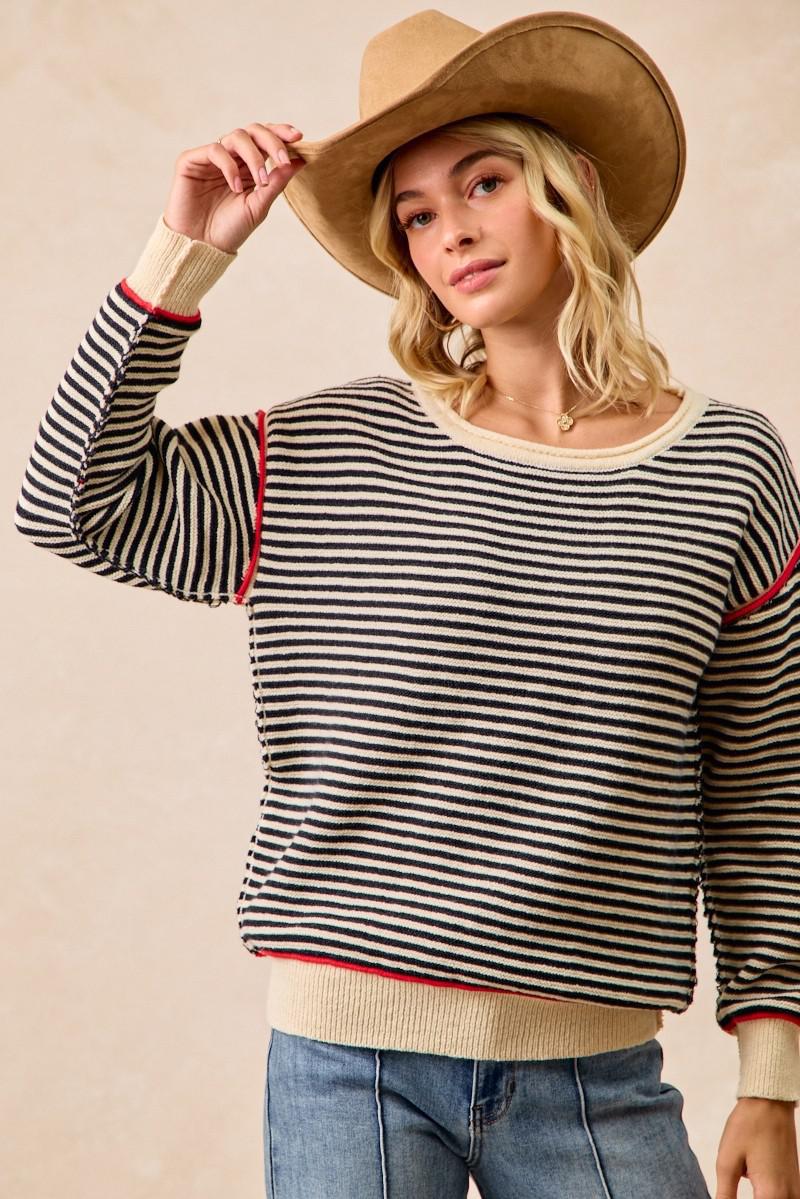 Stripe Knit Contrast Binding Sweater