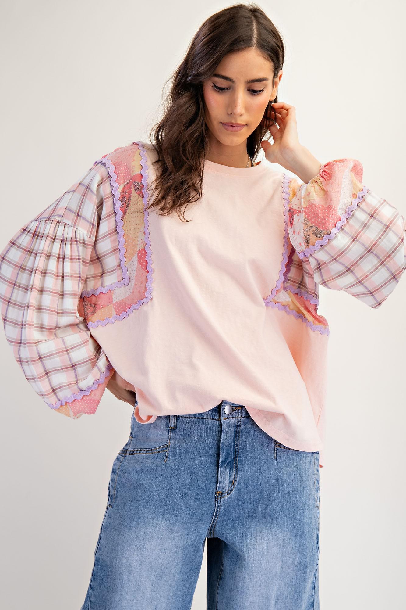 Plus Peach Mix Washed Knit Top
