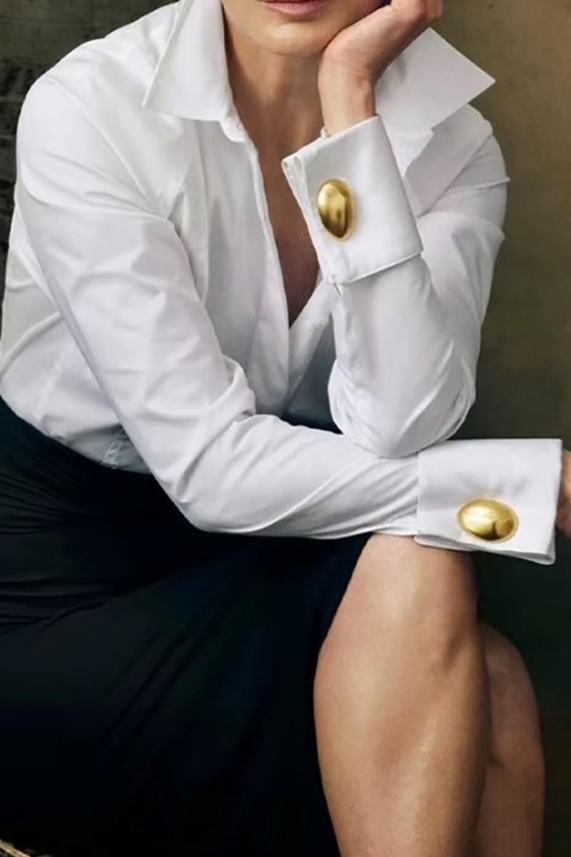Golden Button White Blouse