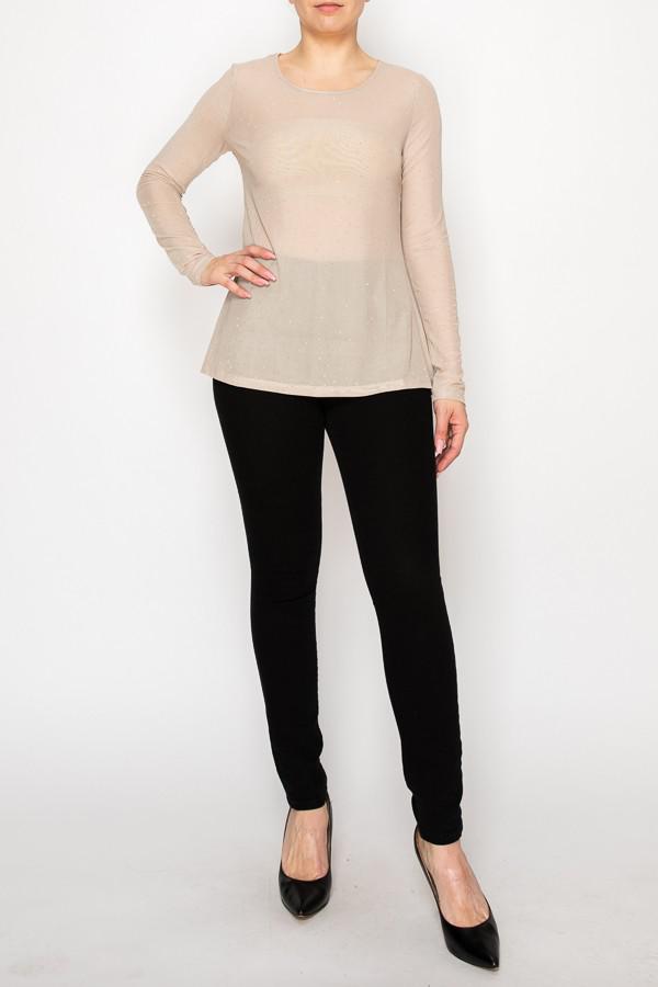 Long Sleeved Mesh Top With Sparkly Details