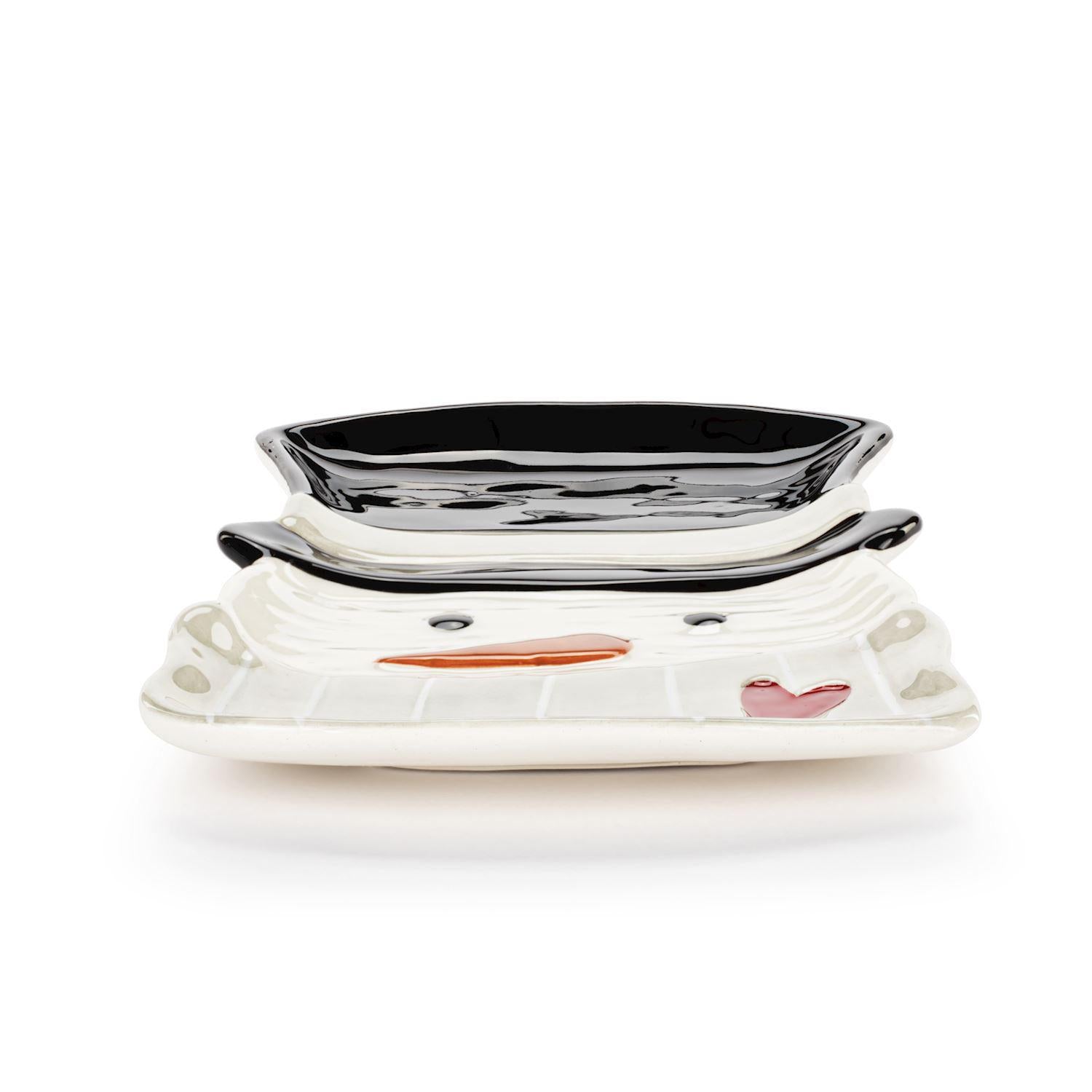 Snowman Red Heart Cream Ceramic Spoon Rest - 4.5x6in