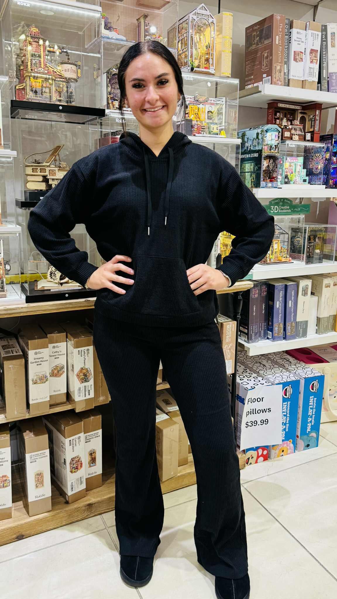 Black Knit Hoodie & Sweats Set