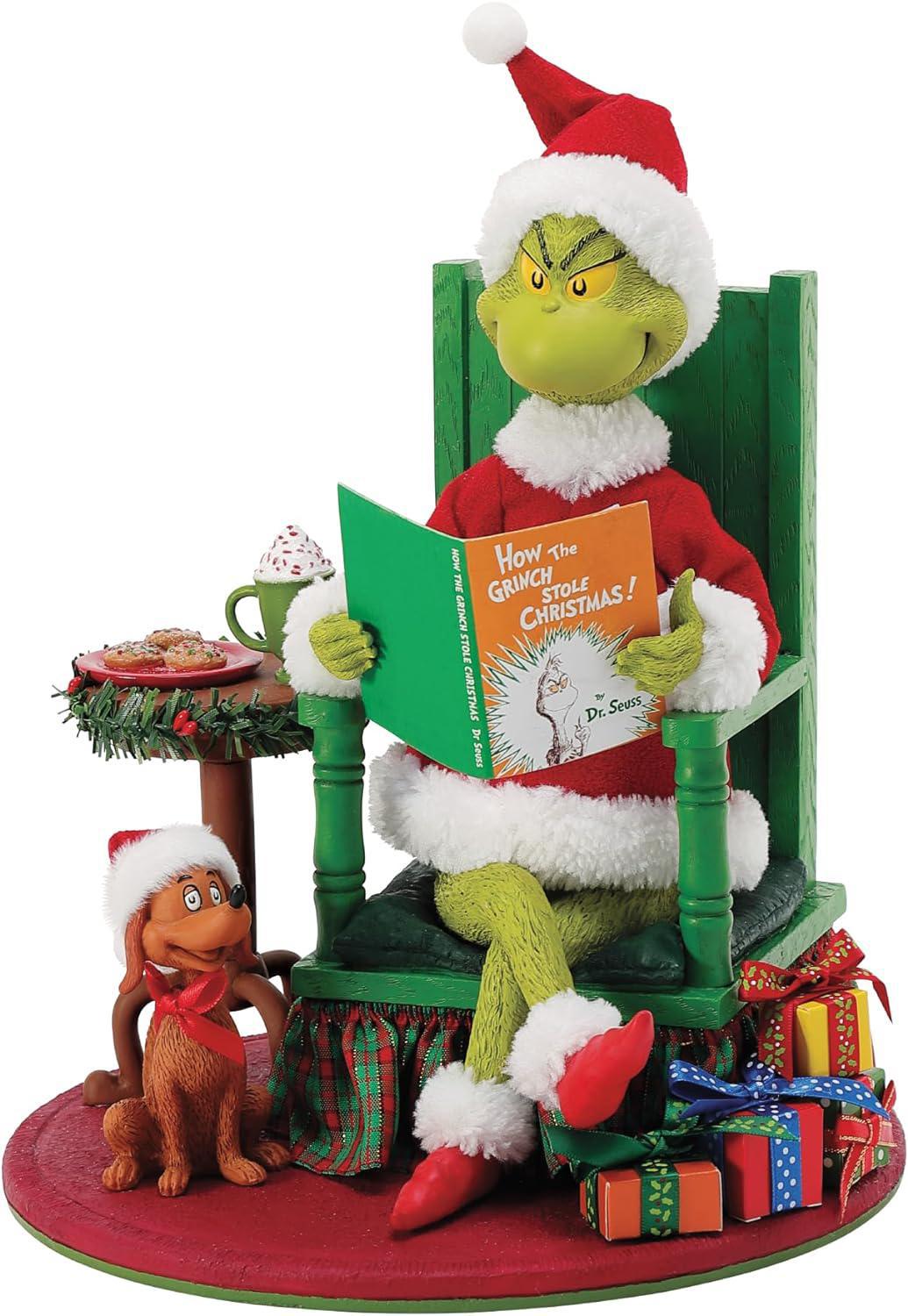 Dr. Seuss The Grinch and Max Bedtime Story Figurine, 10 Inch, Multicolor