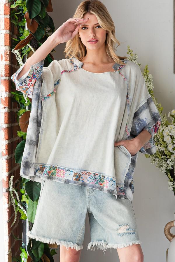 Washed Print Patchwork Top