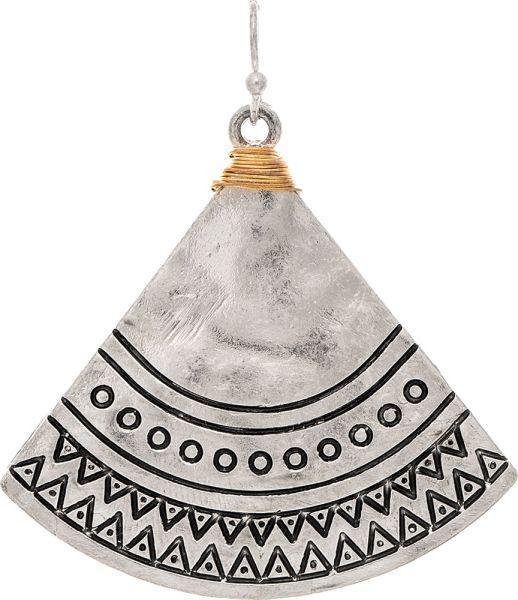 Silver Tribal Print Fan Oxidized Earring
