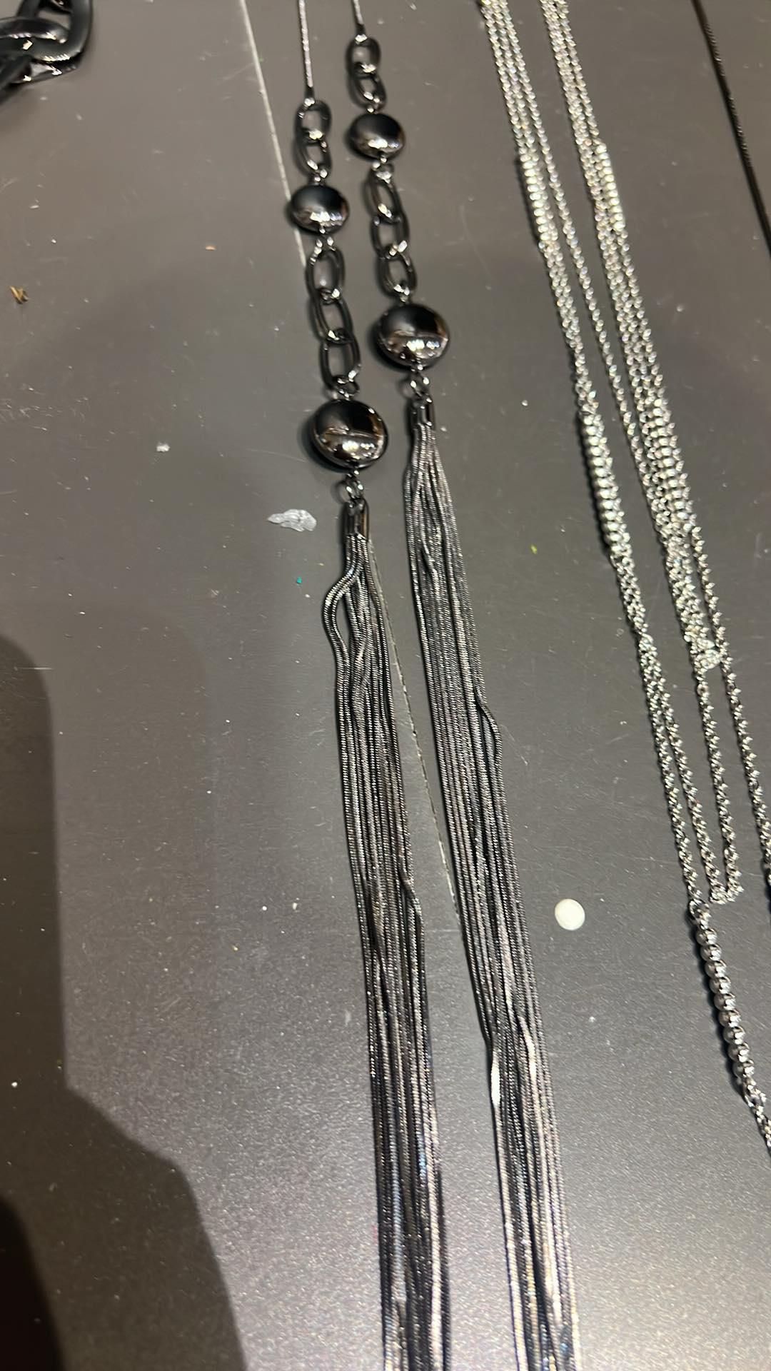 Black Metallic Long Chain Necklace