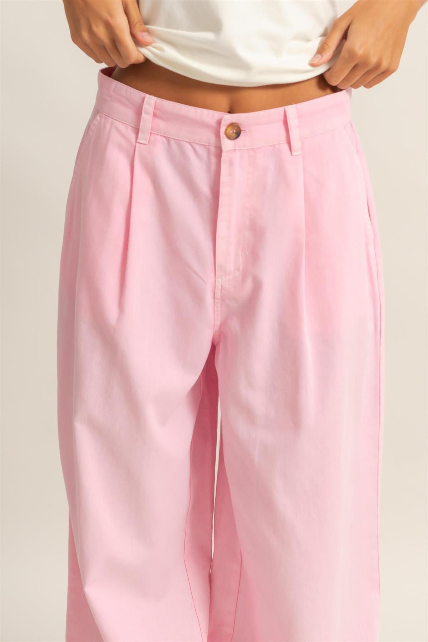 Pink High Waist Basic Wide Leg Pants