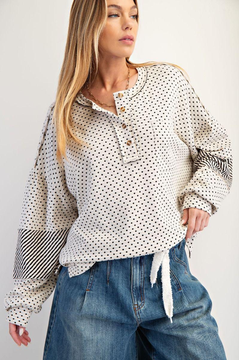Cream Mixed Print Washed Pullover