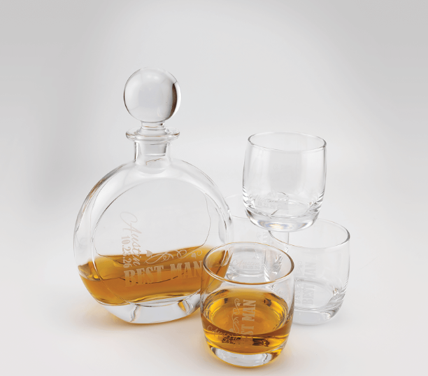 Engravable 750ml Flat Round Glass Decanter Set