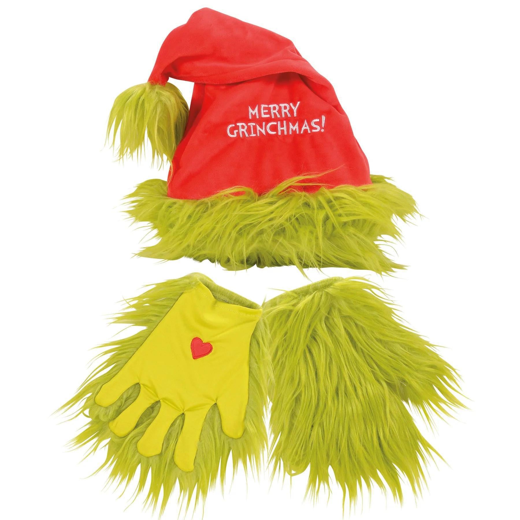 Grinch Santa Hat & Gloves Set