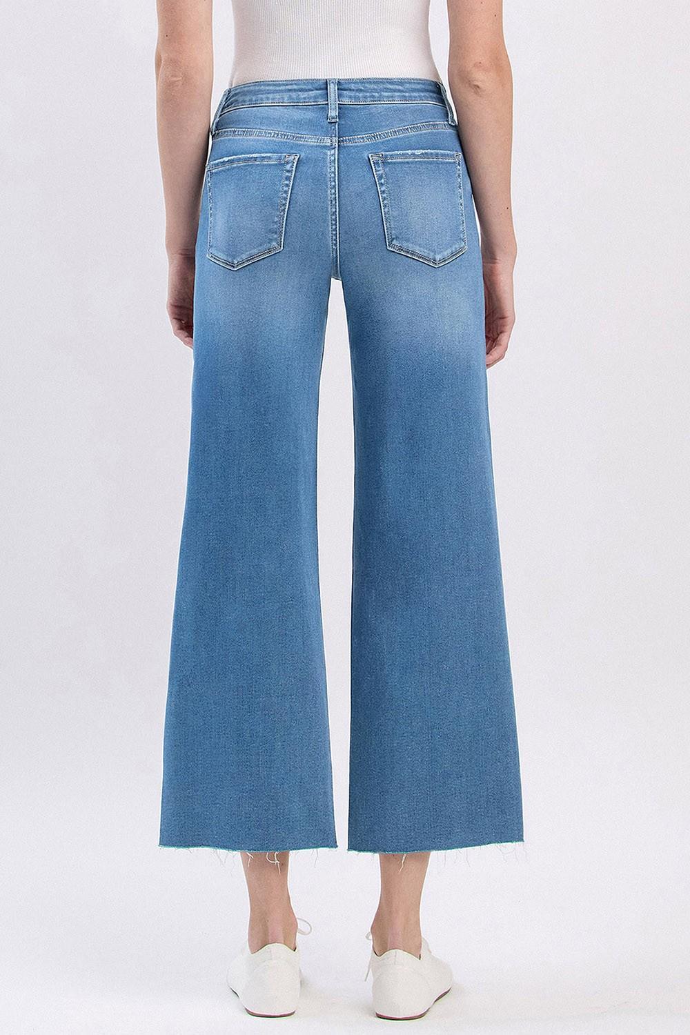 High Rise Clean Cut Raw Hem Crop Slim Wide Jeans