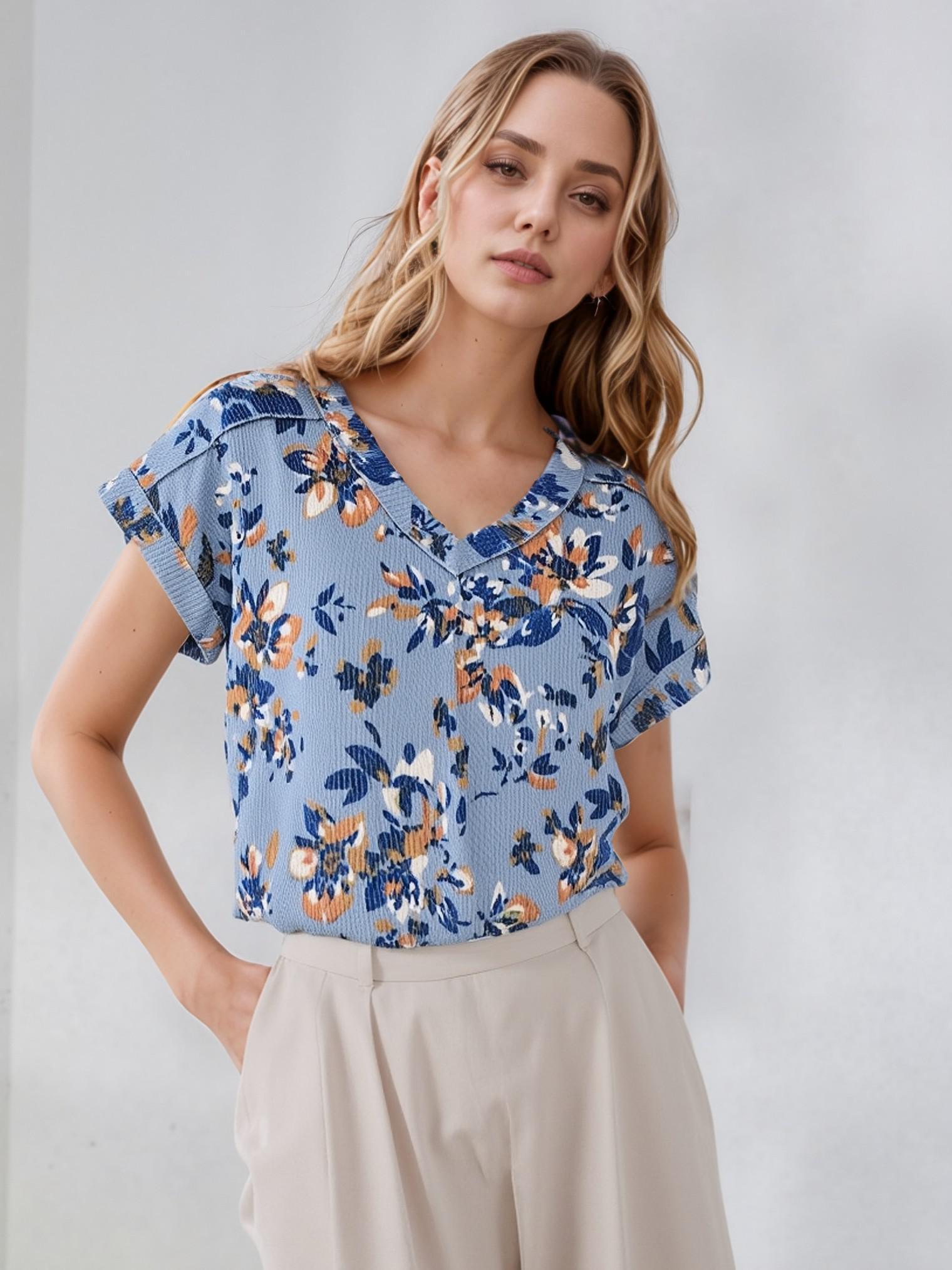 Dolman Short Sleeve Floral Print Top