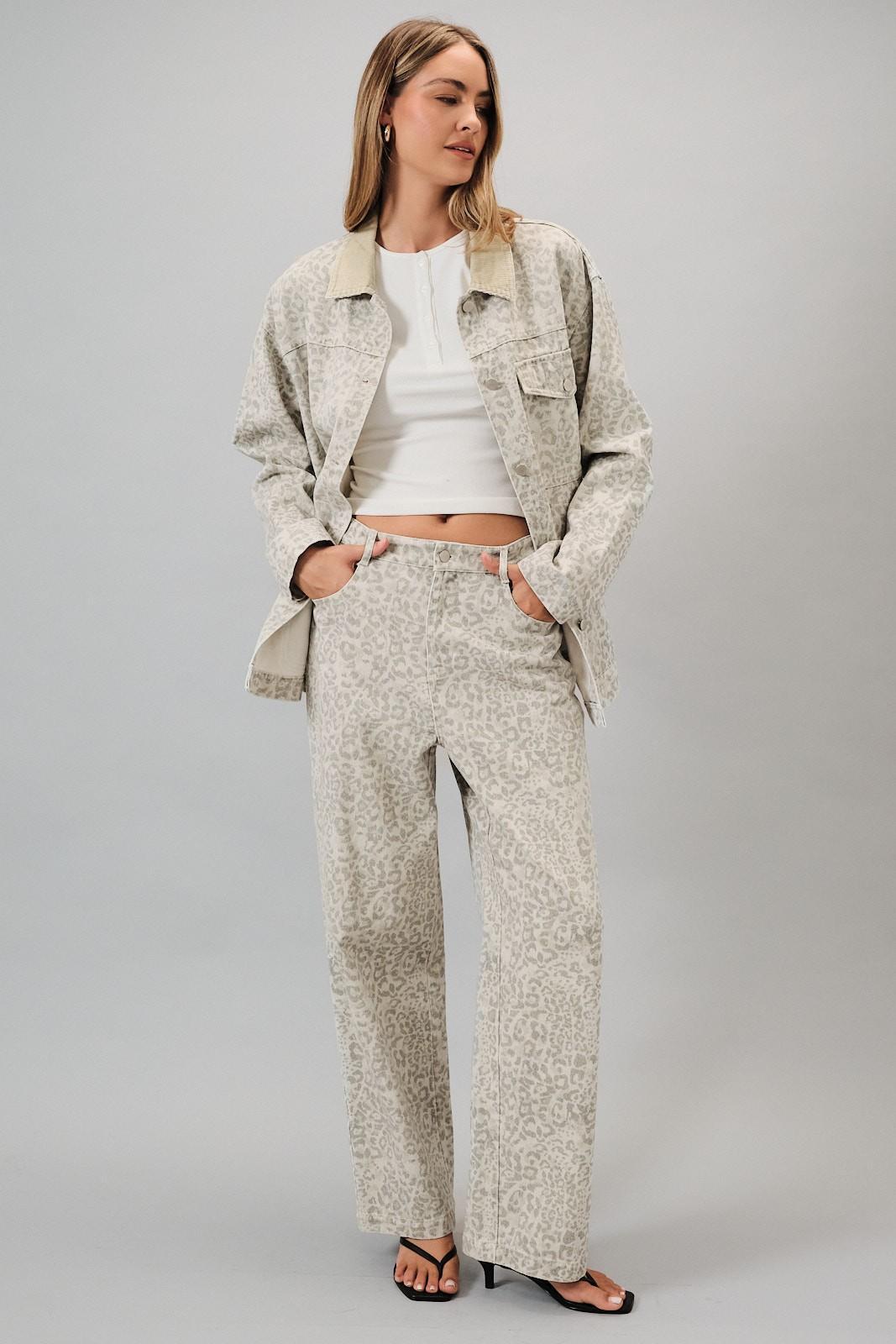 Animal Print Twill Pants With Back Elastic