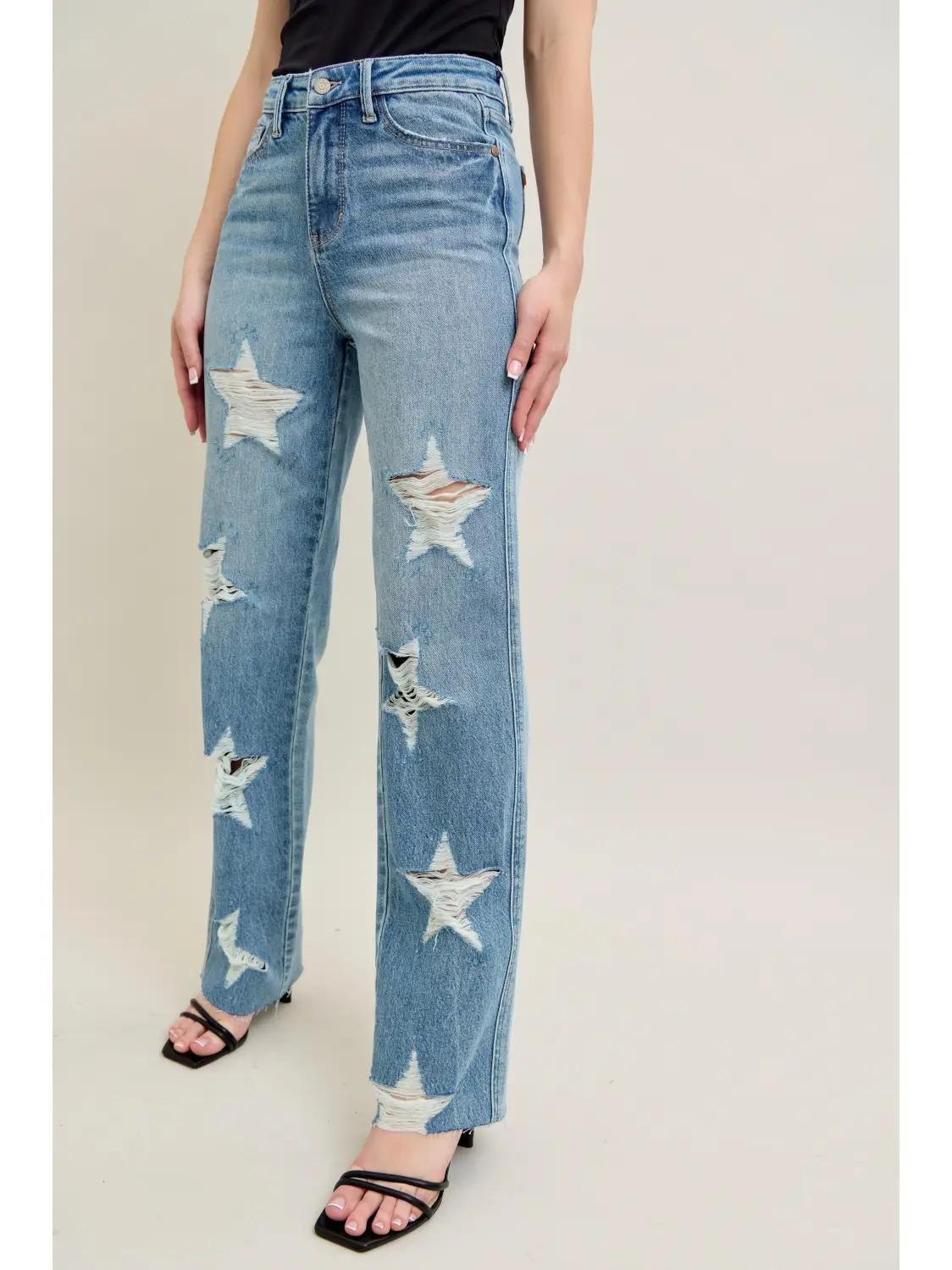 Judy Blue HW Rigid Magic Star Shaped Destroy 90's Straight