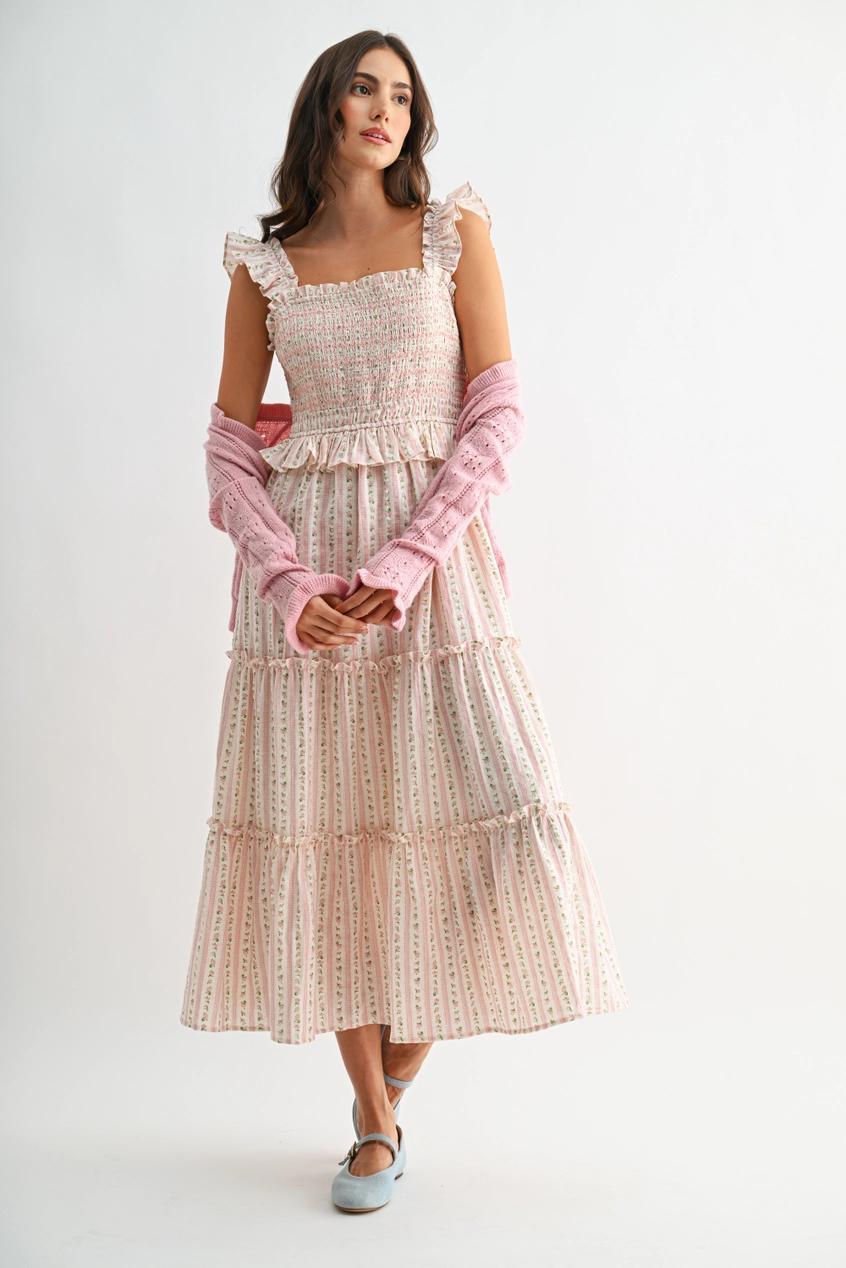 Tiered Maxi Dress with Smocked Bodice and Ruffle