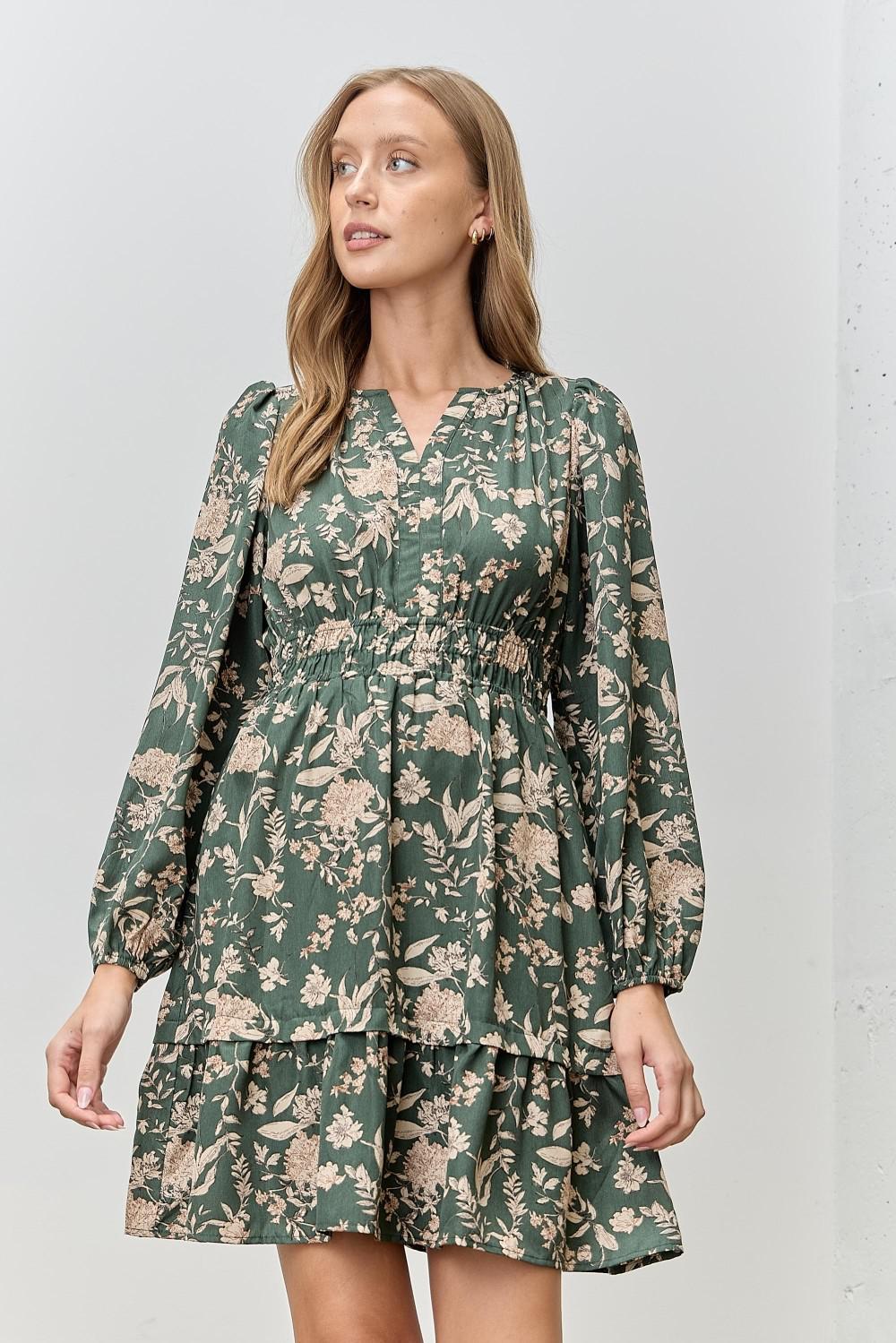 Green Floral Print Mini Dress