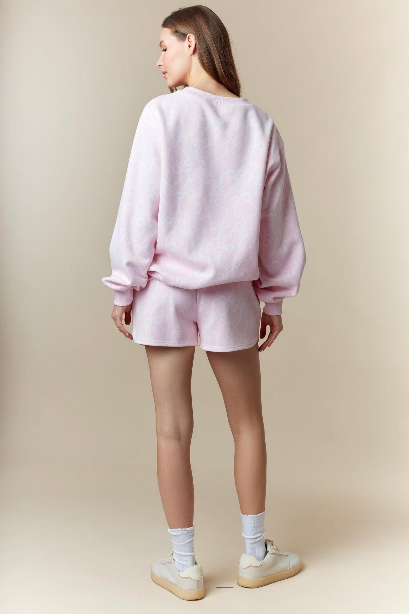 Bow Printed Fleece Terry Sweatshirt