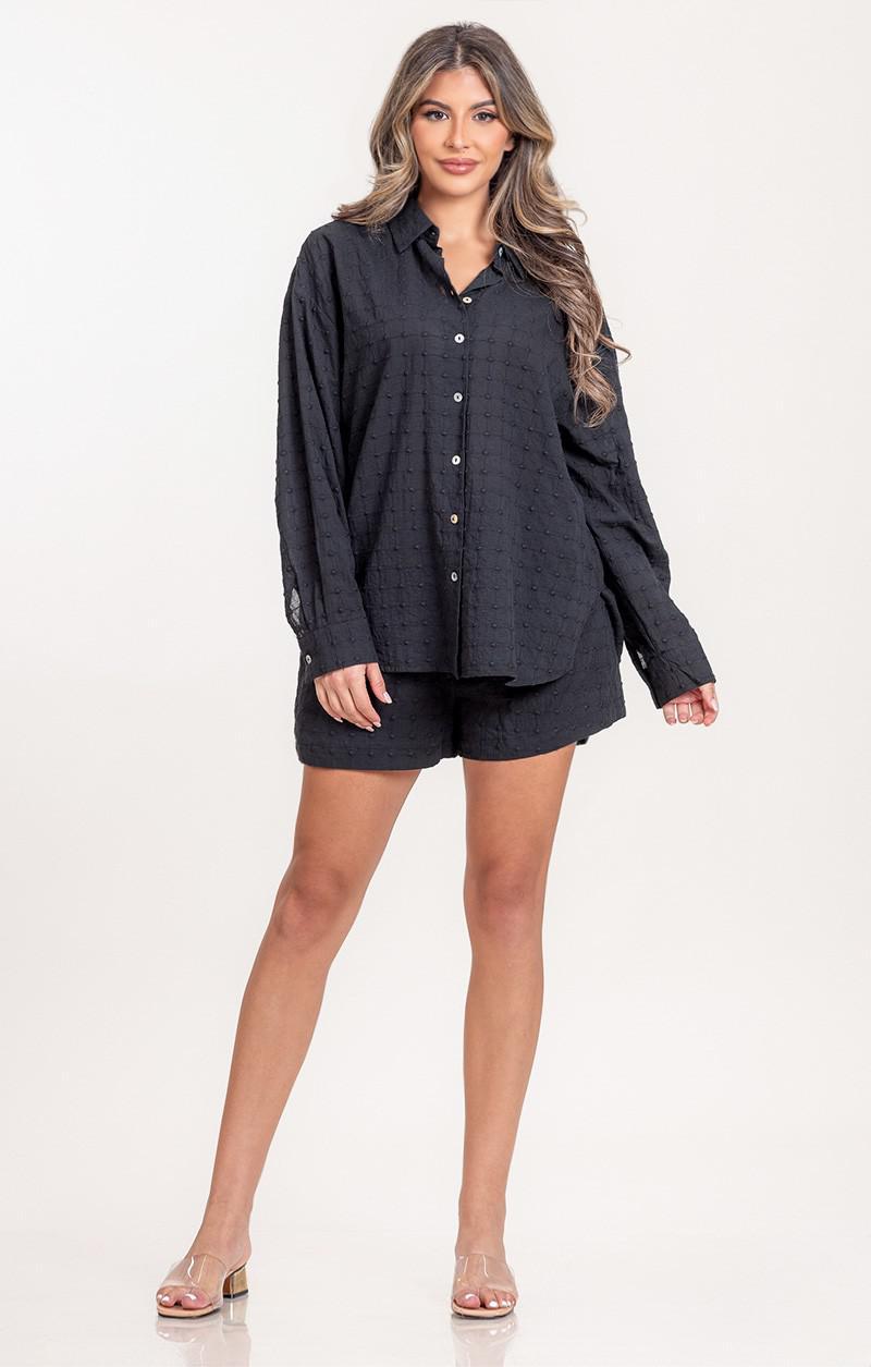 White Textured Button Top