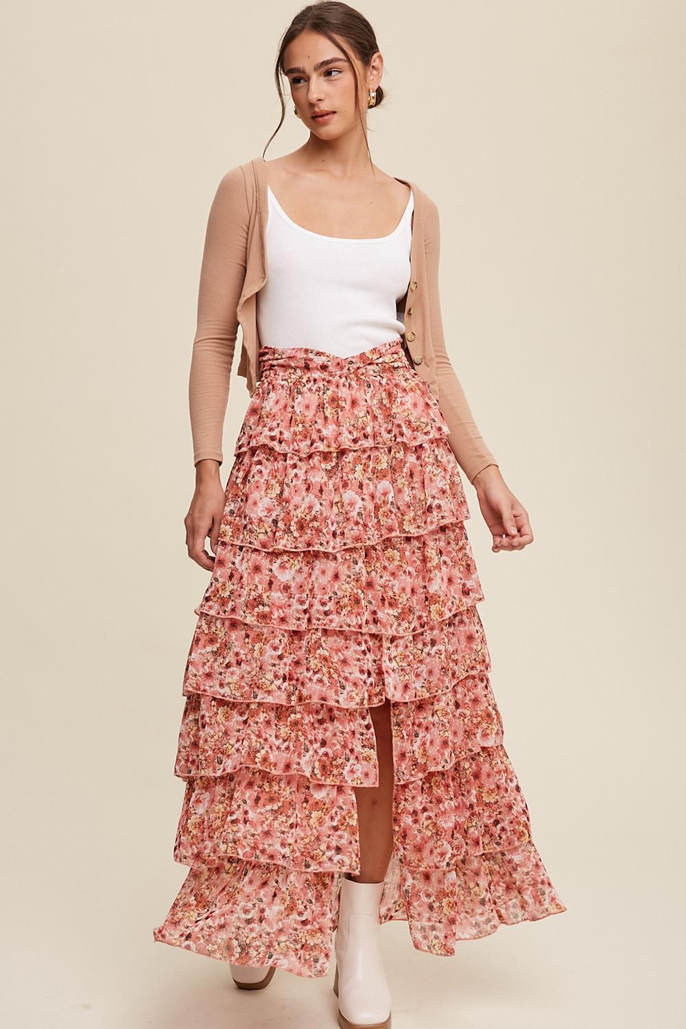 Rose Floral Ruffle Skirt