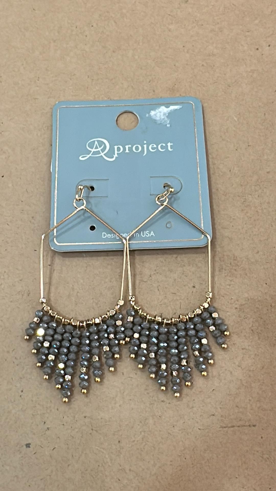 Grey Bead Fringe Earrings