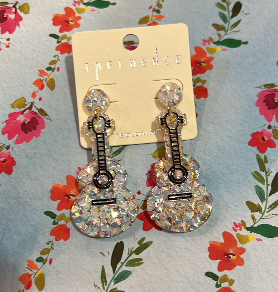 Glitter Guitar Earrings