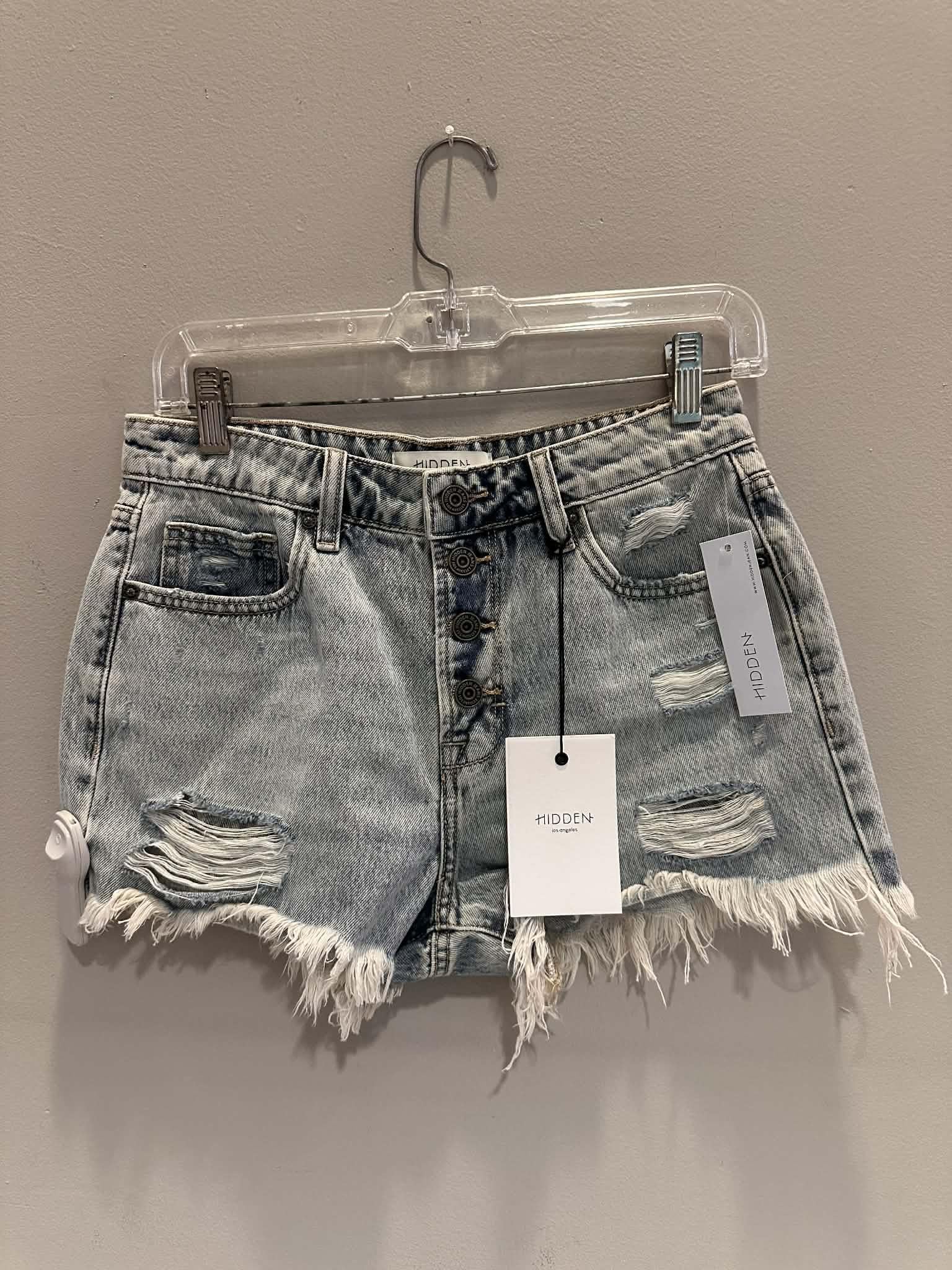 Hidden - Distressed High-Rise Denim Shorts