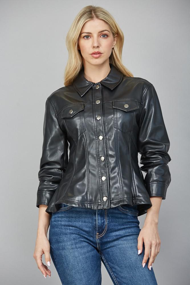Cinched Detail Faux Leather Peplum Jacket
