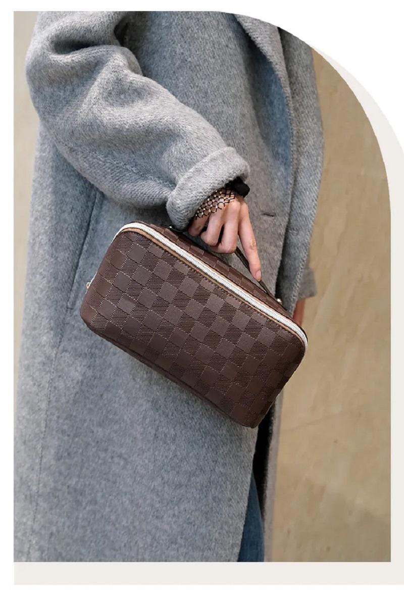 Vegan Leather Checkered Makeup Bag