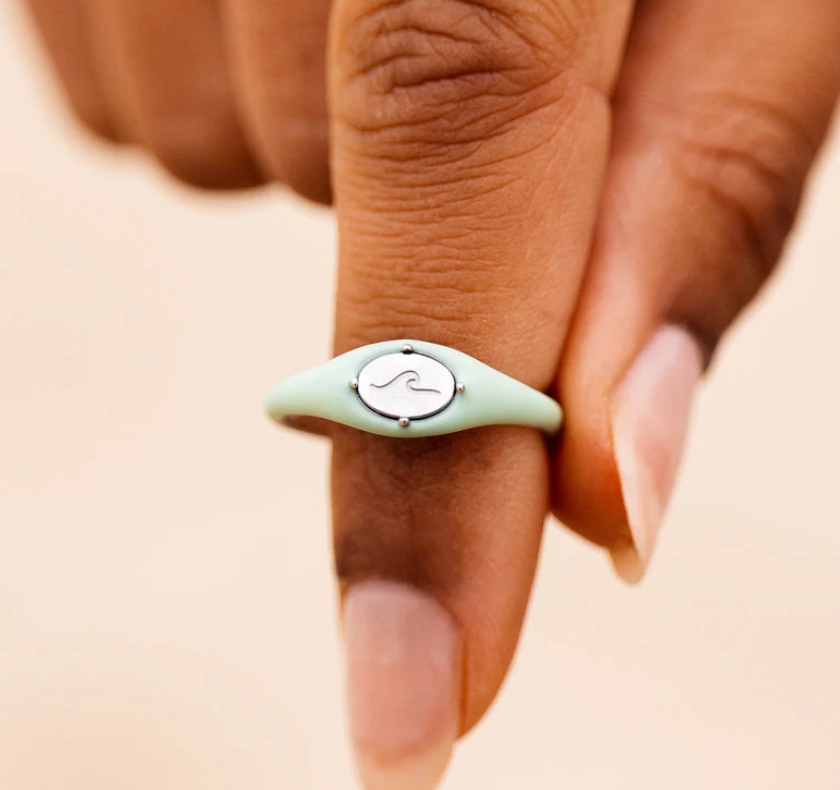 Wave Enamel Decal Ring Light Blue