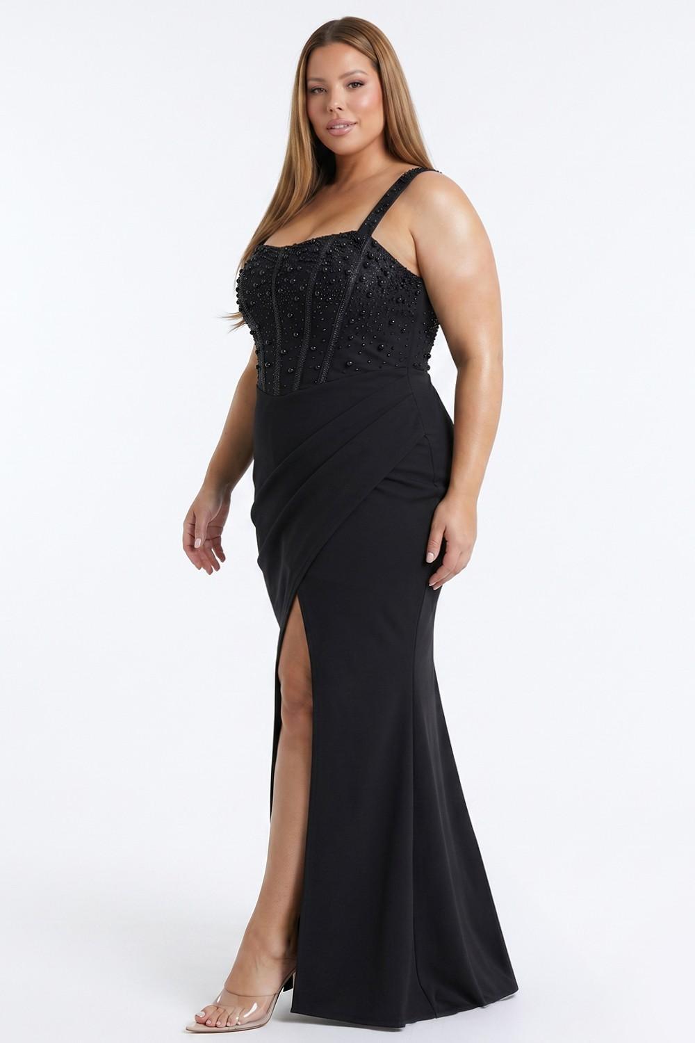 Black Embellished Corset Plus Size Maxi Dress