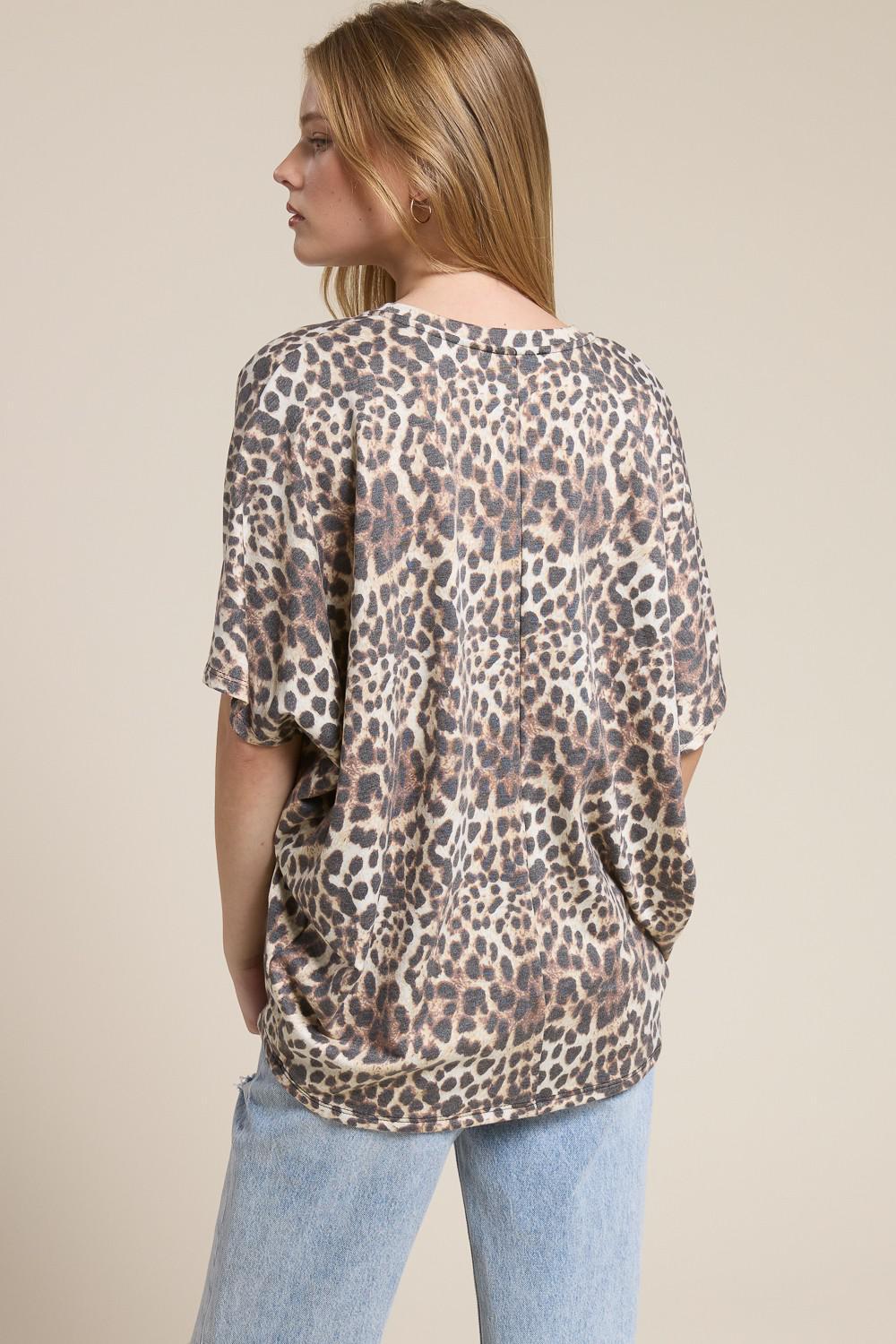 Taupe Leopard V-neck Oversized Top
