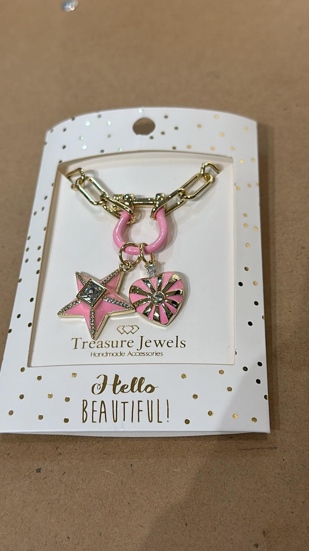 Horse Shoe Pink Charms Necklace