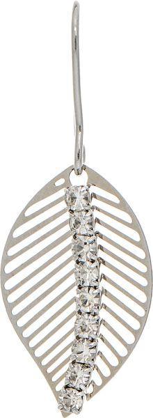 Silver Crystal Line Mini Leaf Earring