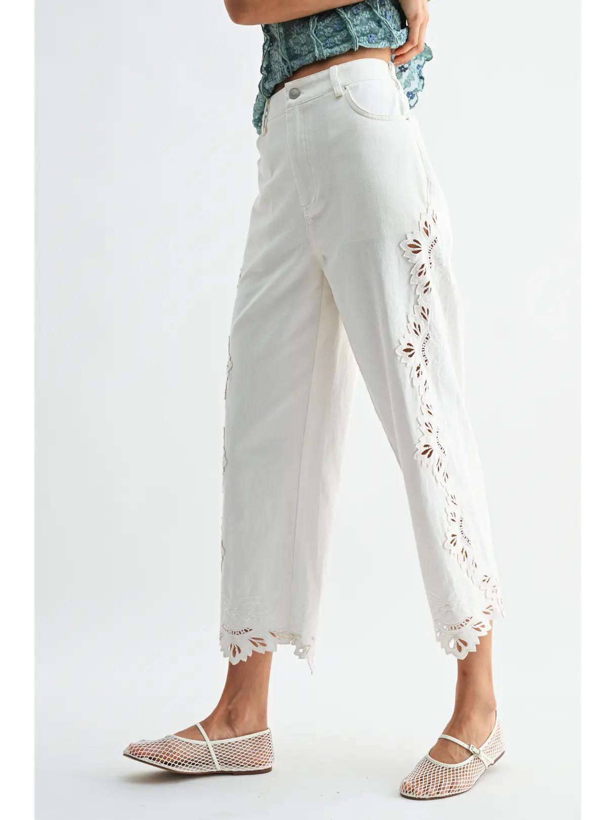 Cropped Pants Intricate Eyelet Embroidery