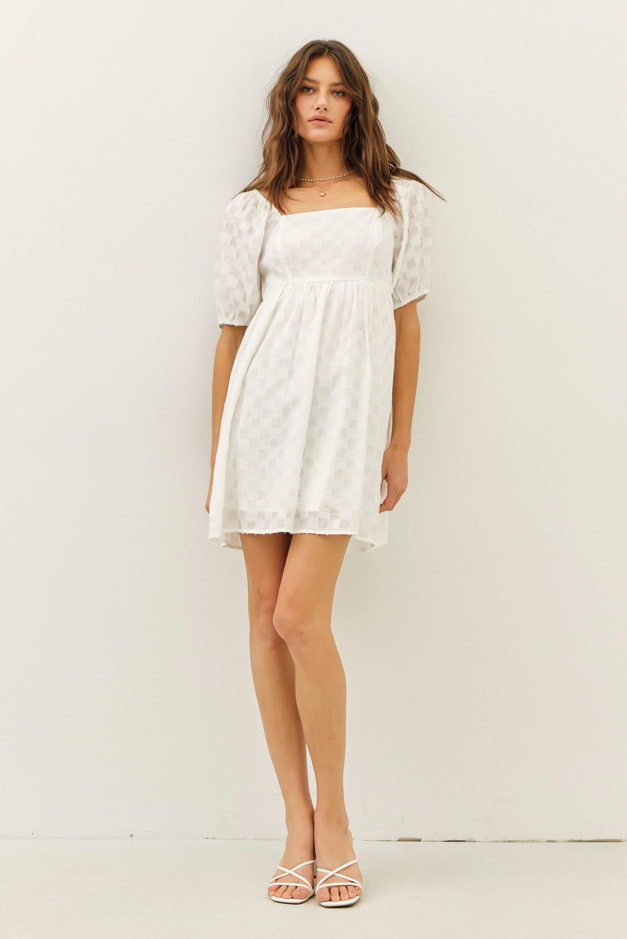 Smocked Back Textured Babydoll Mini Dress