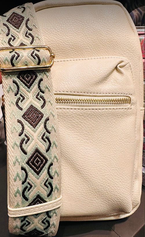 Boho Guitar Strap Sling Bag - Cream