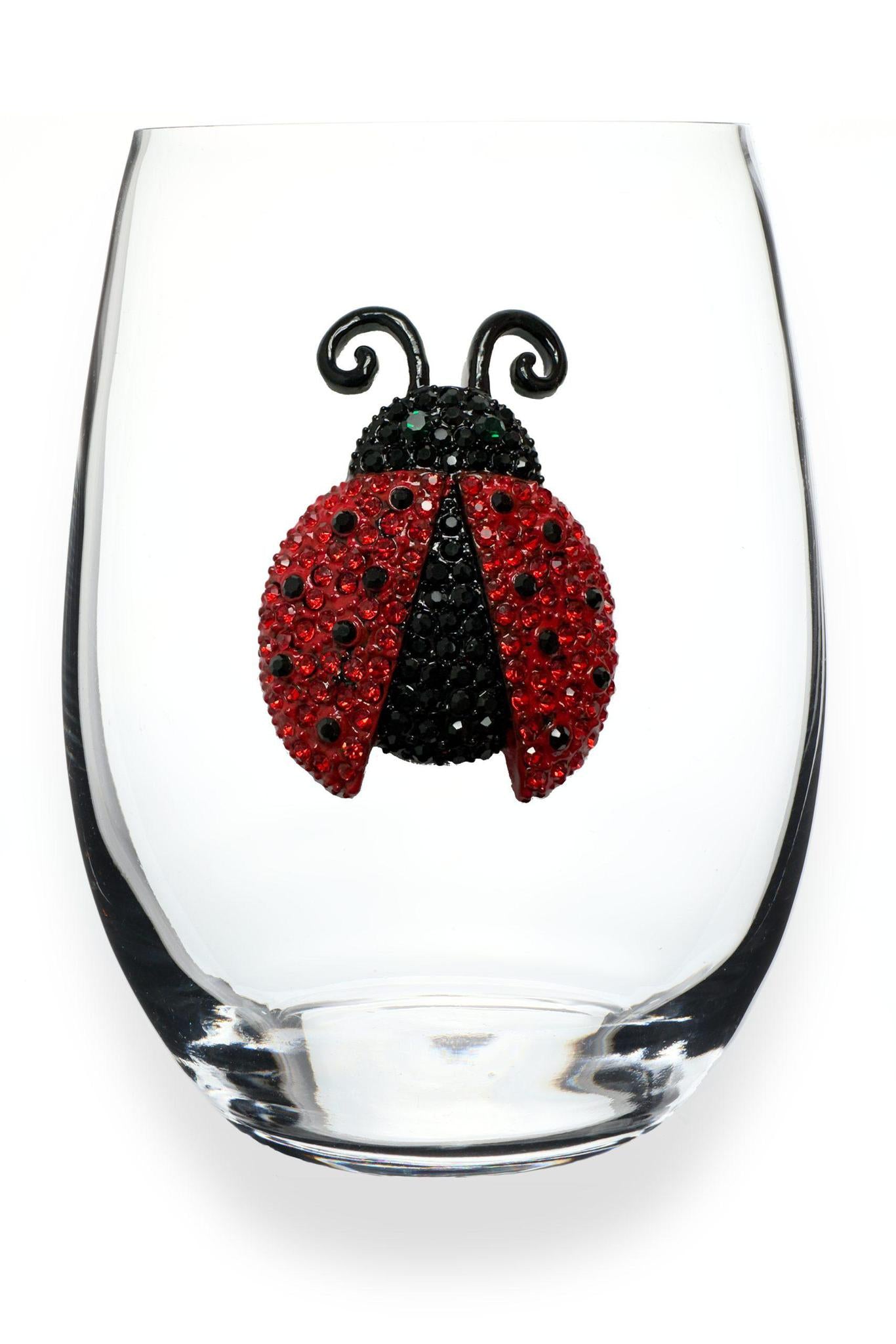 Ladybug Jeweled Stemless Wine Glass
