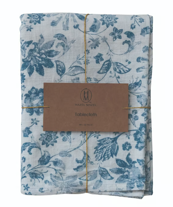 Cotton Slub Printed Tablecloth w Floral