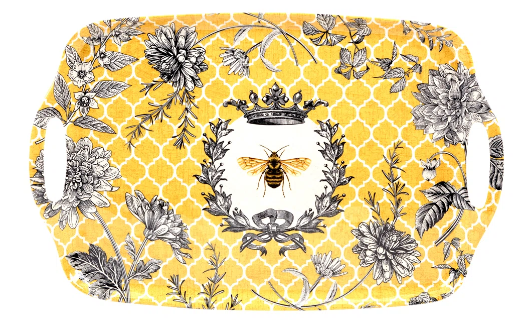 French Bees Melamine Rectangular Tray with Handles
