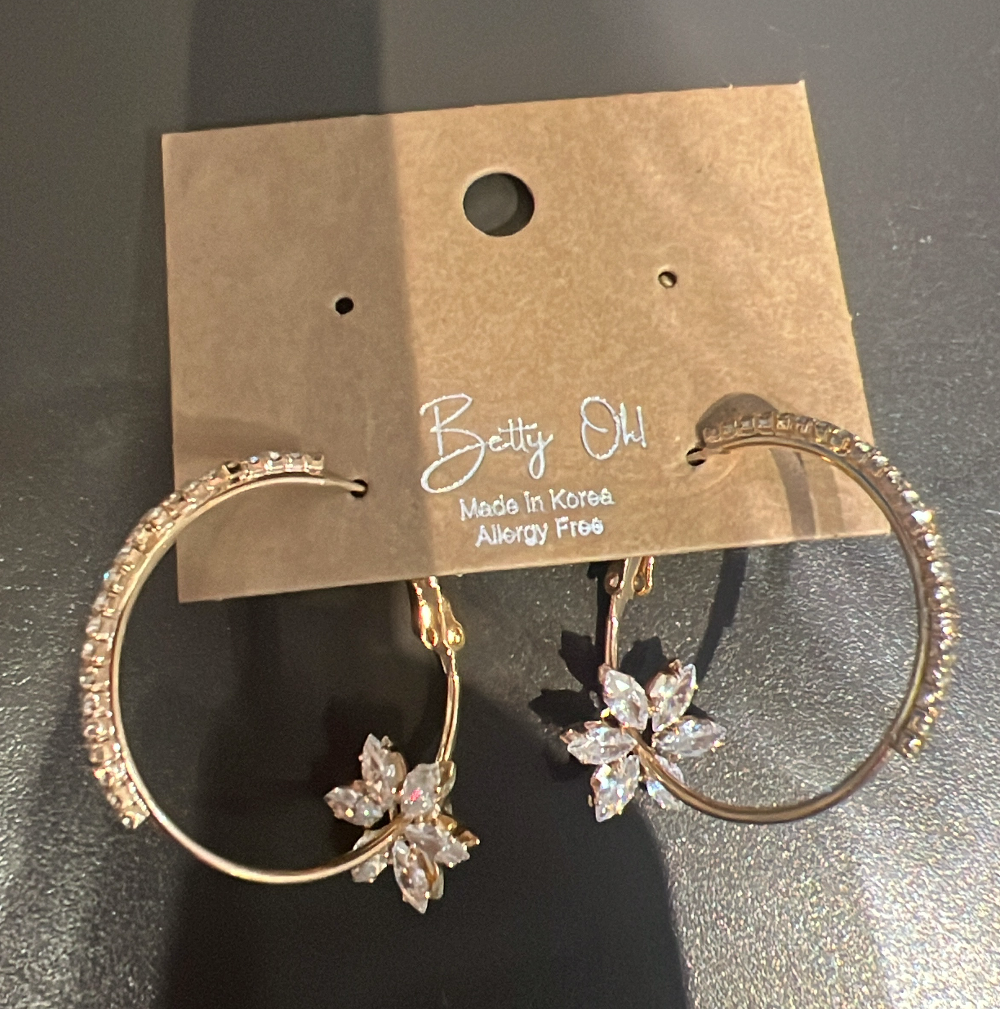 Gold Flower Crystal Hoops