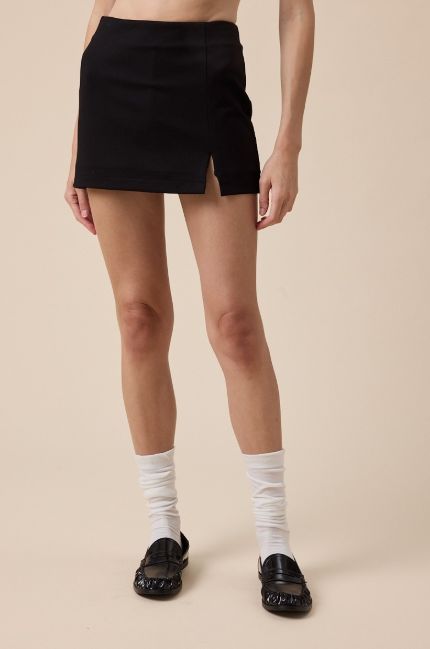 Black One-side Slit Shorts Underneath Mini Skirt