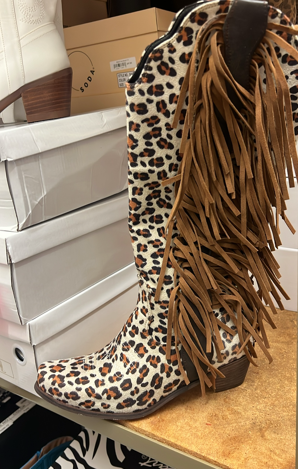 Leopard Fringe Boots