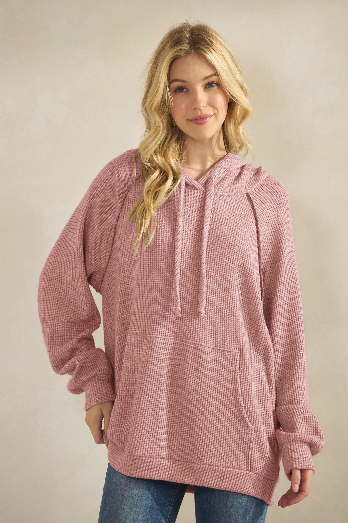 Mauve Long Sleeve Solid Hoodie Top